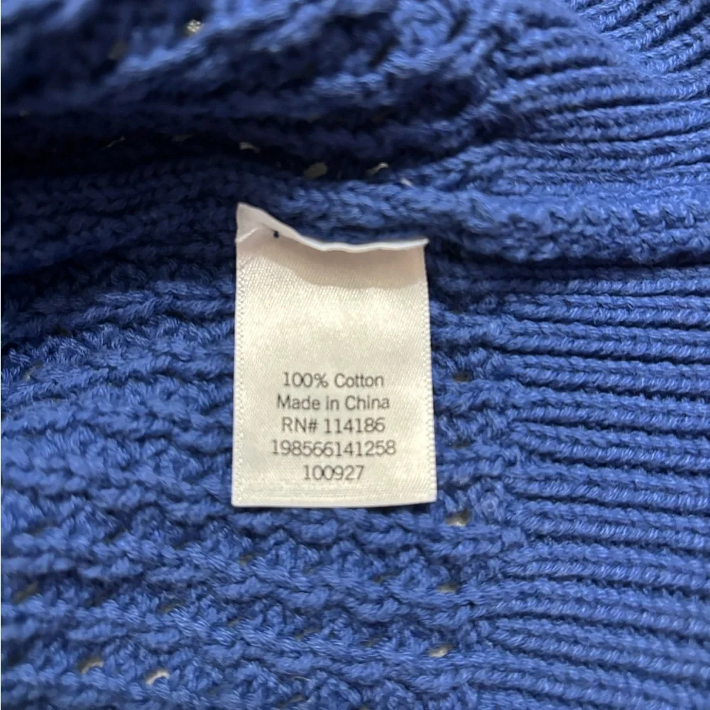 Blue Open Knit 1/4 Zip-Funnel Neck/Polo Collar- sz L Coastal Grandma Resortwear